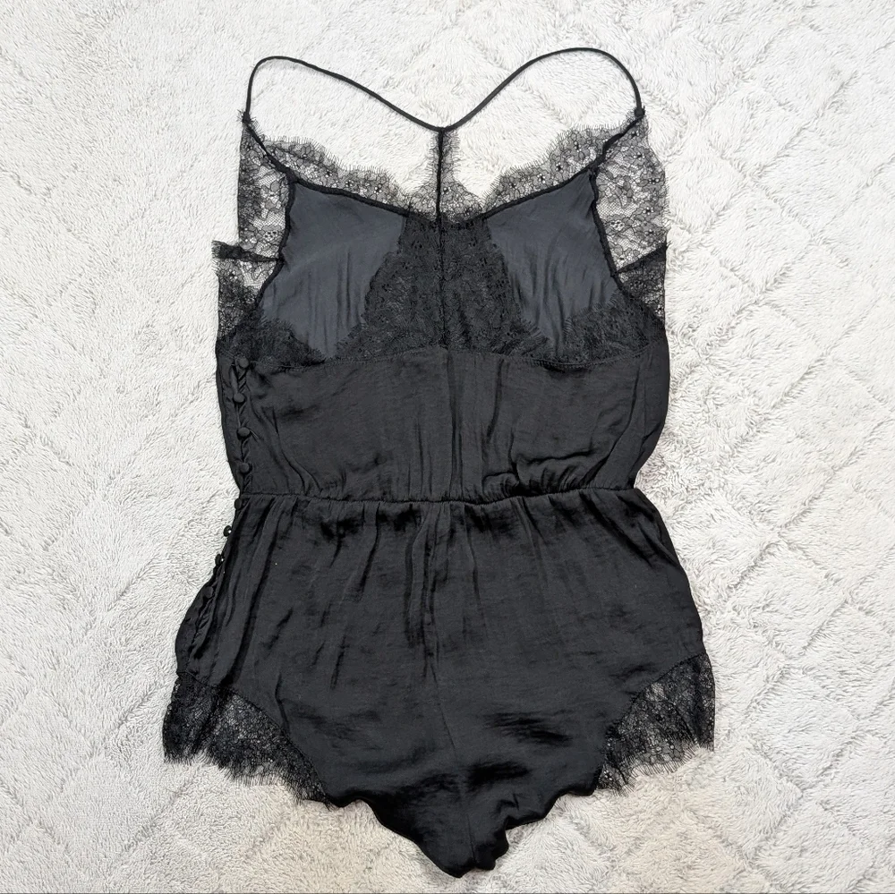 Free People Romper Womens S Black Intimately Sleeveless Lace Romantic Satin